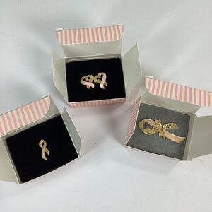 Avon Breast Cancer Pink Ribbon Jewelry Lot Earrings Small Large Pin NOS Vtg